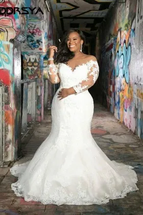 Illusion Sweetheart Sleeved Lace Plus Size Bridal Dress