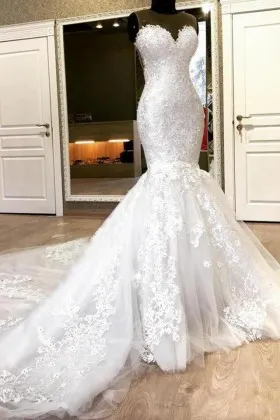 Sweetheart body hugging mermaid lace wedding dress