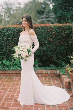 Long Sleeves Lace Satin Mermaid spring Wedding dress