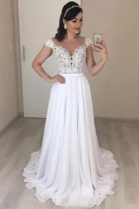 jagged lace chiffon off shoulder subtle wedding dress