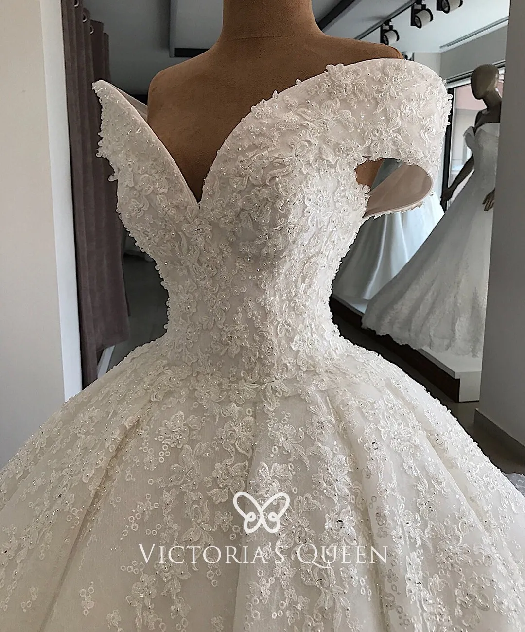 Luxury Beaded Off Shoulder Princess Wedding Ball Gown - VQ