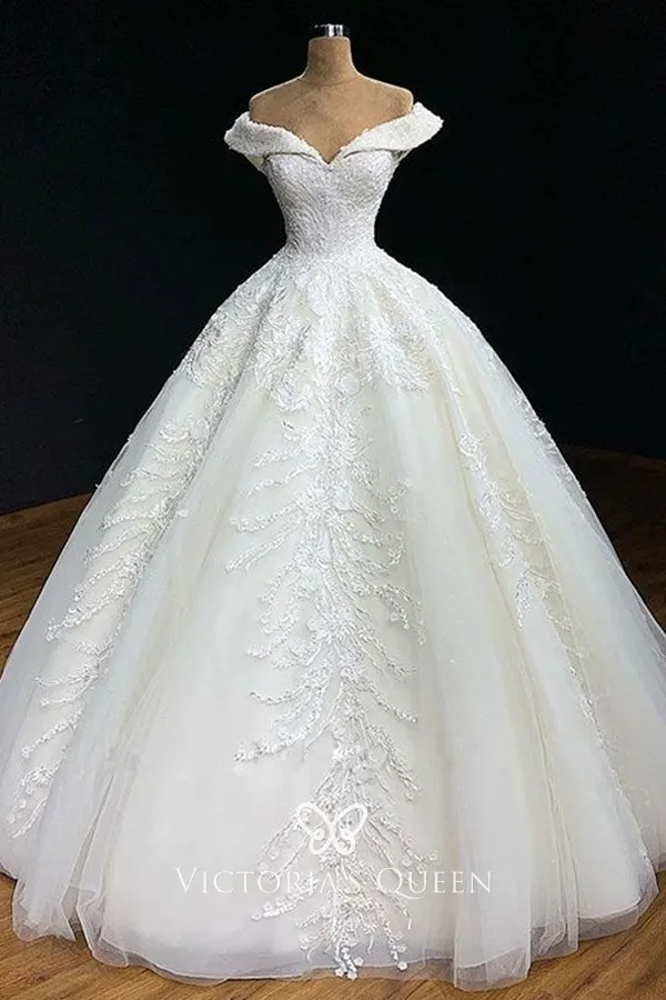 ball gown off the shoulder wedding dress
