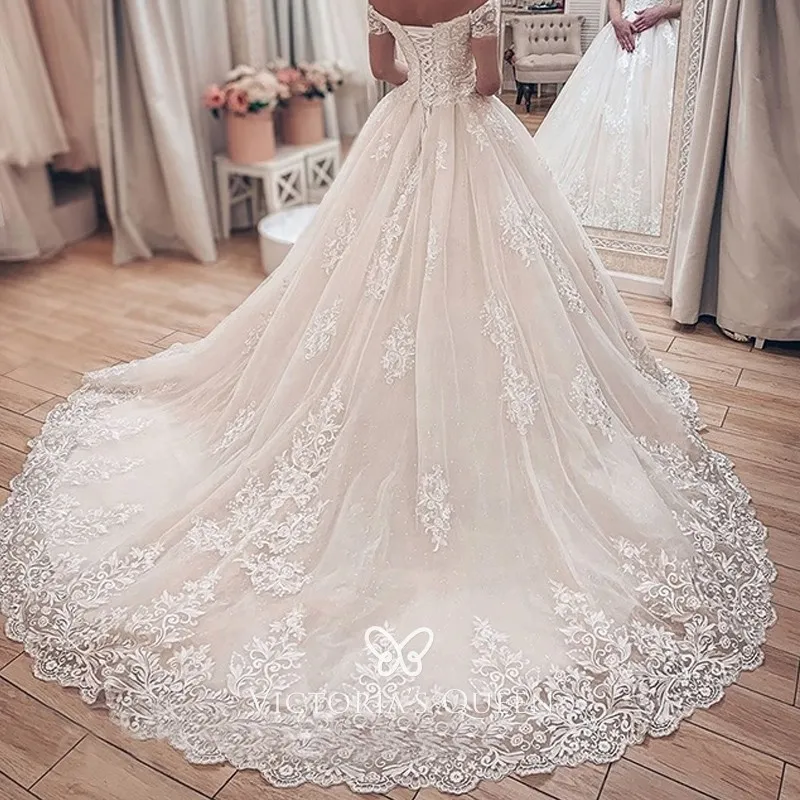 Romantic Lace Off-the-shoulder Ball Gown Wedding Dress - VQ