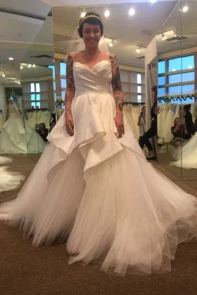 Strapless Pleated Satin Tulle Unique Wedding Gown