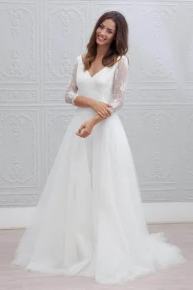 illusion 34 sleeves lace tulle simple wedding dress