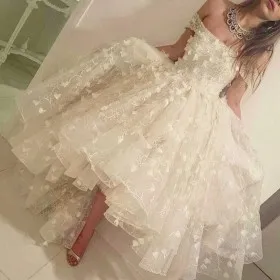 petals embellished cute high low tulle bridal gown