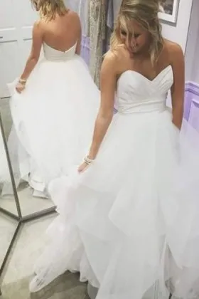 Strapless Sweetheart Flounced Tulle Modern Wedding Gown