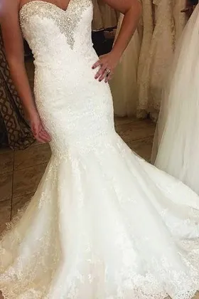beaded strapless sweetheart lace mermaid wedding dress