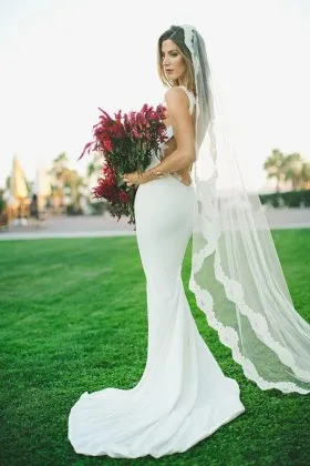 Wide Straps Backless Spandex Mermaid Long Wedding Dress