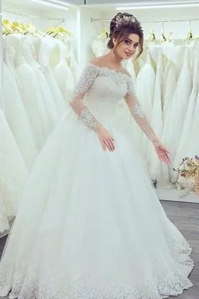 Elegant Pleated Tulle V-neck Off Shoulder Princess Wedding Dresses 2019 main image 1
