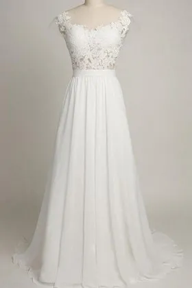 illusion cap sleeve lace chiffon simple wedding dress
