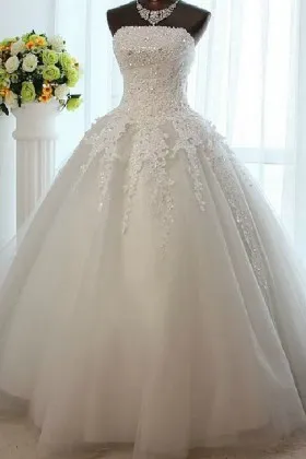 beaded strapless lace and tulle corset wedding ball gown
