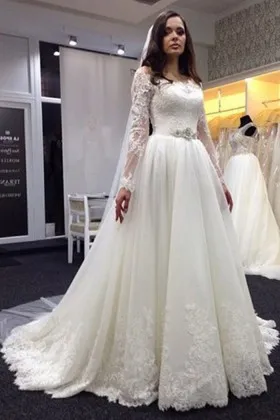 illusion long sleeves lace tulle subtle wedding dress