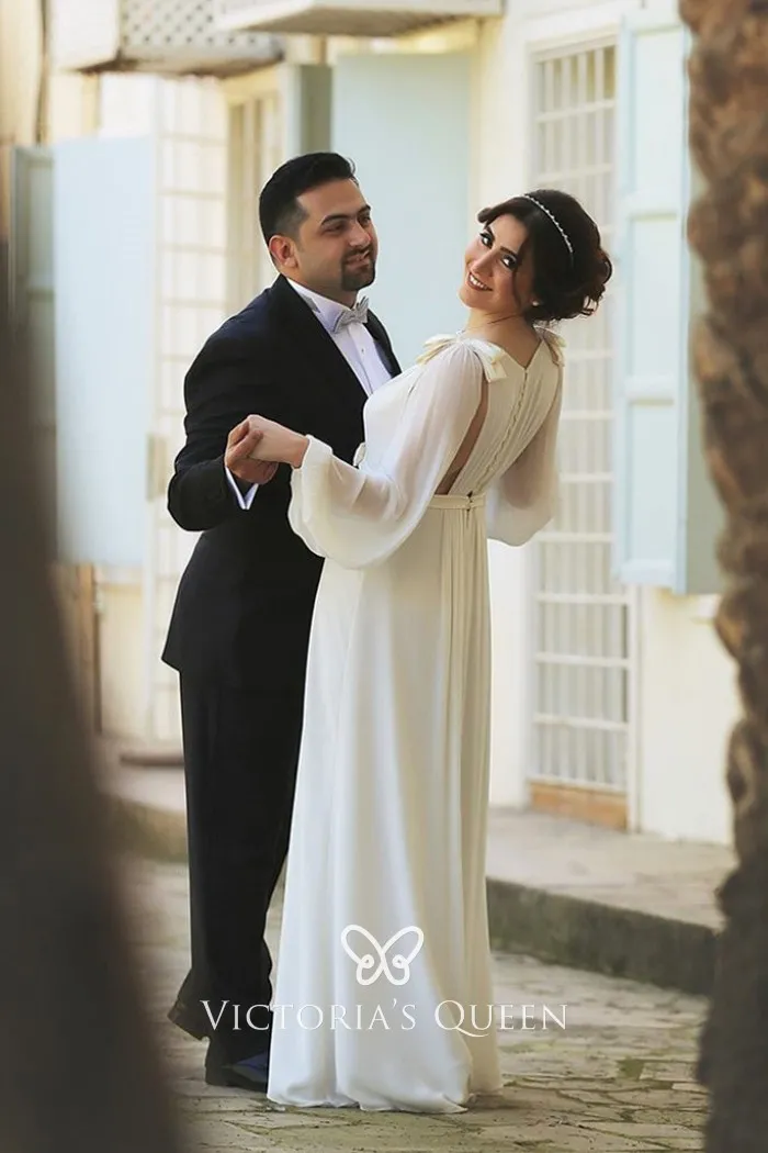 Ivory Chiffon Grecian Wedding Dress 