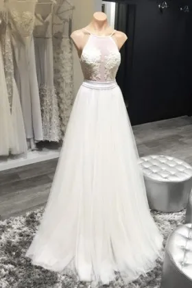 simple yet sexy sheer lace bodice tulle wedding dress