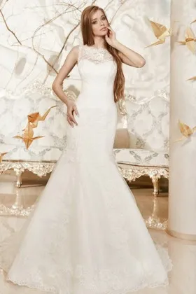 feminine illusion sweetheart lace mermaid wedding dress