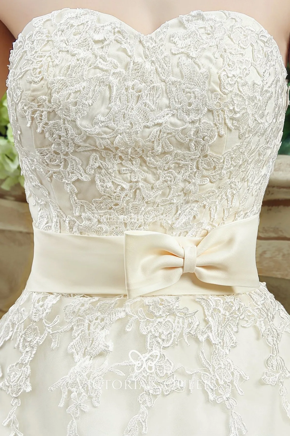 Strapless Sweetheart Bow Belt Princess Wedding Gown VQ