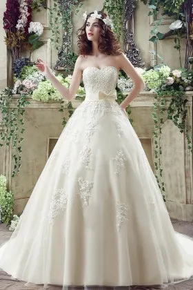 strapless sweetheart princess bow wedding ball gown