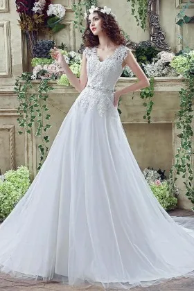 cute lace cap sleeve sweetheart white wedding dress