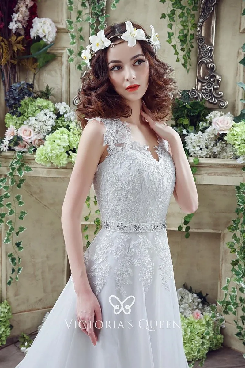Cute Lace Cap Sleeve Sweetheart White Wedding Dress - VQ