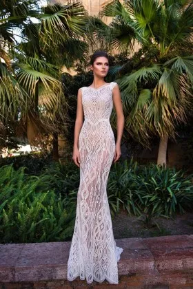 illusion see through off white lace designer wedding dress