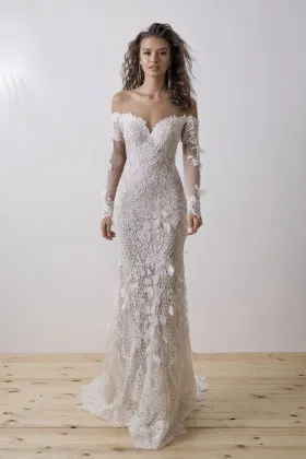 romantic floral lace sweetheart mermaid wedding dress