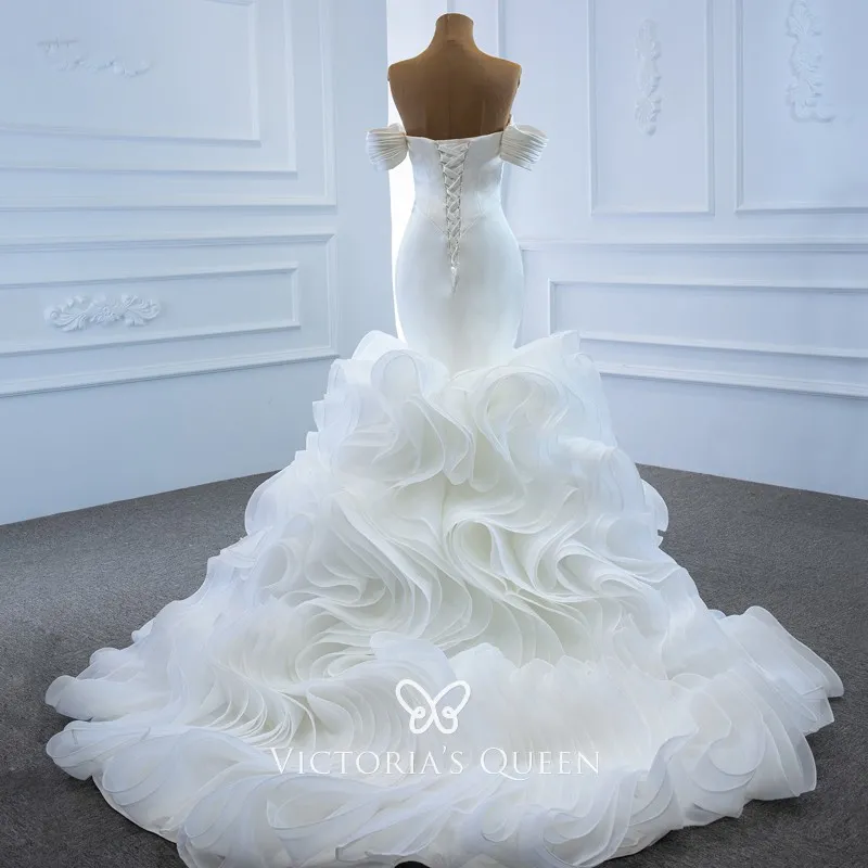 Ruched Corset Cascading Ruffled Designer Wedding Dress - VQ