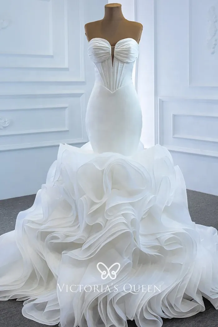 Ruched Corset Cascading Ruffled Designer Wedding Dress - VQ