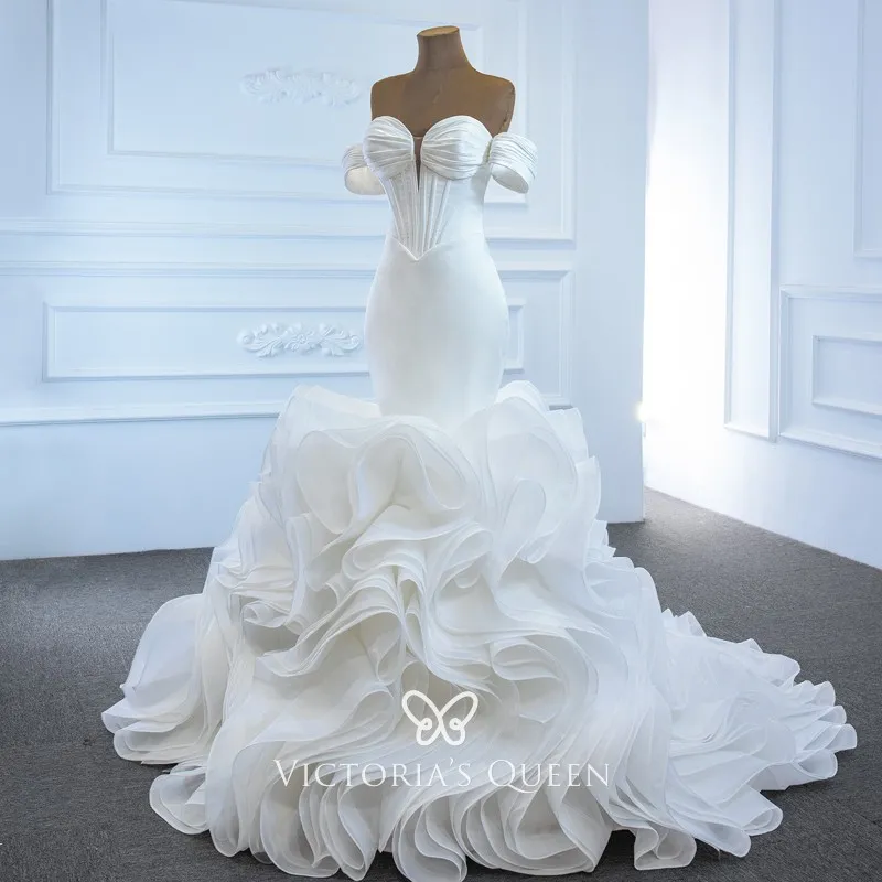 Ruched Corset Cascading Ruffled Designer Wedding Dress - VQ