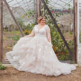 rustic ivory lace and tulle long sleeve plus size wedding dress