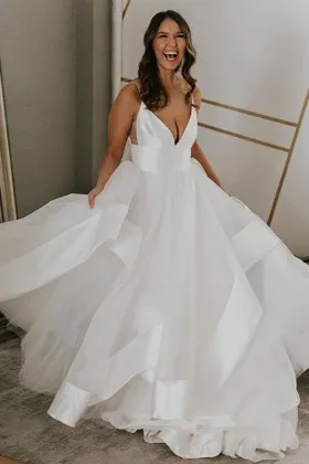 stunning ivory satin ruffled tulle puffy wedding dress