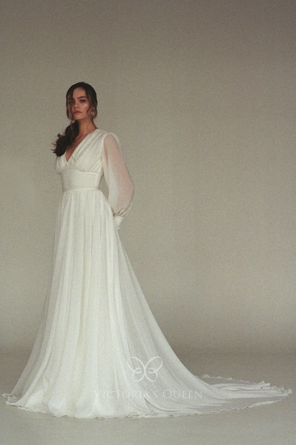 bishop long sleeve ethereal ivory chiffon wedding dress bishop long sleeve ethereal ivory chiffon wedding dress