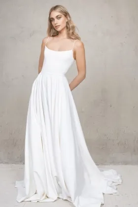 simple satin spaghetti straps a line bridal shower dress