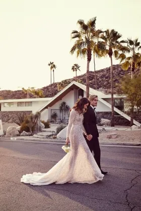 sparkly beading long sleeve mermaid wedding gown