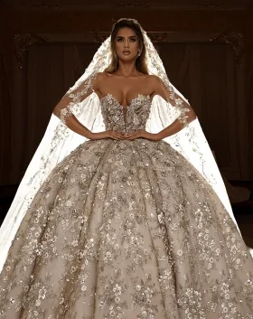 beading 3d floral lace sweetheart royal wedding ball gown