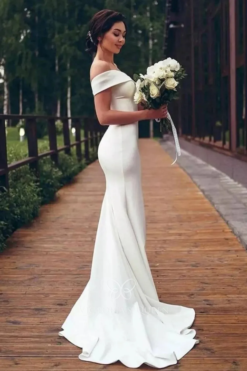 modern ivory satin off shoulder mermaid wedding dress modern ivory satin off shoulder mermaid wedding dress