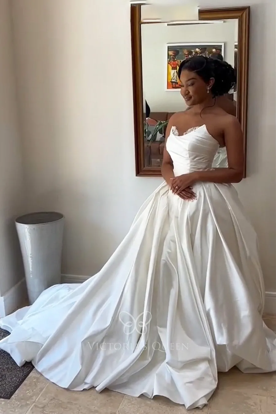 lace detailed ruched satin wedding gown lace detailed ruched satin wedding gown