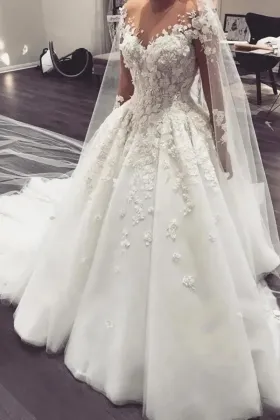 gorgeous 3d flower lace ivory winter ball gown wedding dress