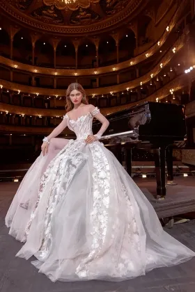 romantic 3d lace tulle open tailored corset wedding dress