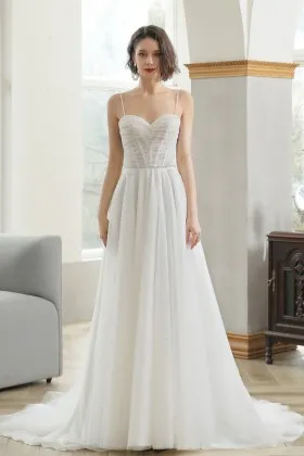 beaded tulle sweetheart spaghetti straps wedding dress