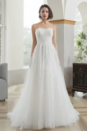Luxury beads and leaf lace embellished tulle bridal dress