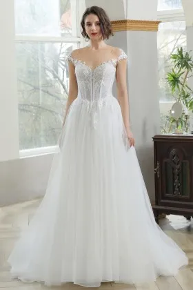 illusion sweetheart cap sleeves timeless wedding dress