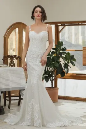 sweetheart with straps lace and glitter tulle bridal gown