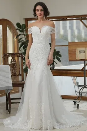 off the shoulder sweetheart mermaid dream wedding dress