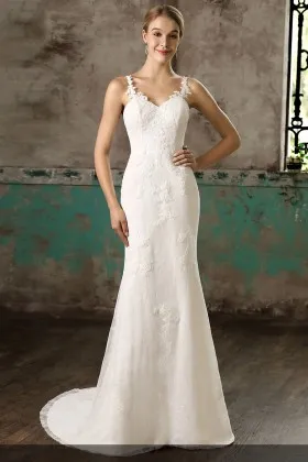 modern simple sleeveless ivory lace and organza fit and flare overskirt wedding dress