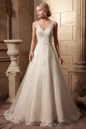 beaded lace appliqued tulle overlay classic wedding ball gown