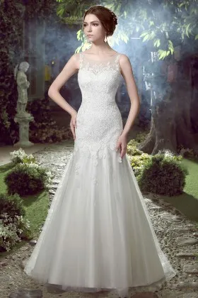 illusion sweetheart lace tulle satin maxi wedding dress