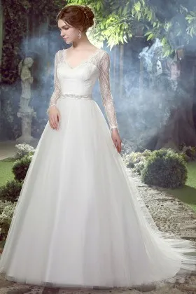 illusion long sleeve bodice ball gown elegant wedding dress