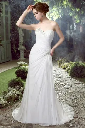 strapless sweetheart ruched white classic chiffon wedding dress