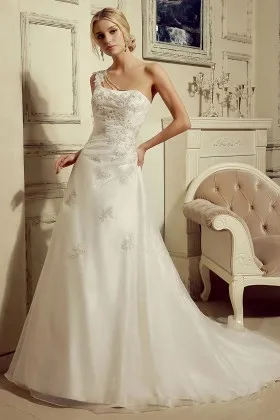 single strap beaded lace embellished wedding ball gown